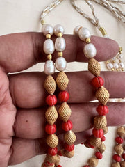 Gold polish corals, pearls & gold beads three layer necklace-Silver Neckpiece-CI-House of Taamara