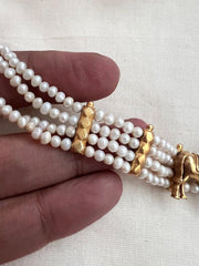 Gold polish cow choker with pearls & kundan inlay stone work-Silver Neckpiece-CI-House of Taamara