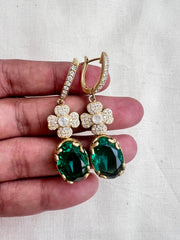 Gold polish cz and green stone hangings-Earrings-CI-House of Taamara