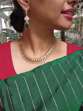 Gold polish cz and green stone hangings-Earrings-CI-House of Taamara