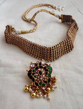 Gold polish detachable gandaberunda pendant with choker-Silver Neckpiece-CI-House of Taamara