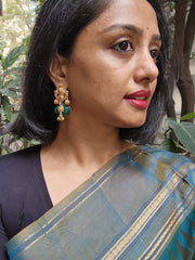 Gold polish earrings with green onyx stone-Earrings-CI-House of Taamara