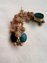 Gold polish earrings with green onyx stone-Earrings-CI-House of Taamara