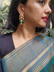 Gold polish earrings with green onyx stone-Earrings-CI-House of Taamara