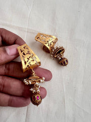 Gold polish earrings with pearls-Earrings-CI-House of Taamara