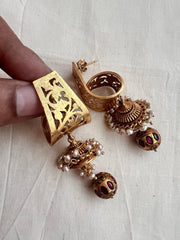 Gold polish earrings with pearls-Earrings-CI-House of Taamara