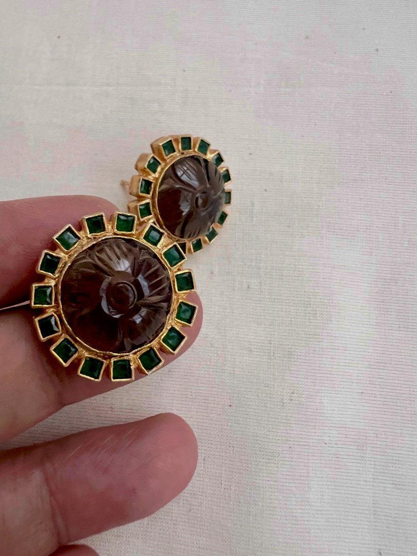 Gold polish emerald and labradorite stone studs-Earrings-CI-House of Taamara