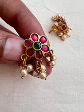 Gold polish emerald & ruby studs with pearls-Earrings-CI-House of Taamara