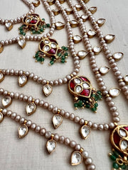 Gold polish five layer kundan & ruby motifs with pearls-Silver Neckpiece-CI-House of Taamara
