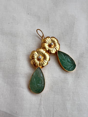 Gold polish flower with carved jade hangings-Earrings-CI-House of Taamara