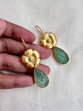Gold polish flower with carved jade hangings-Earrings-CI-House of Taamara
