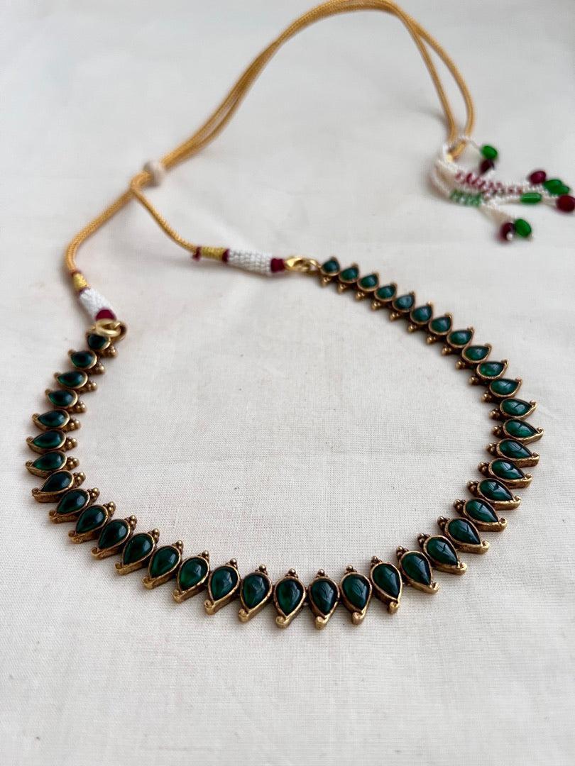 Gold polish green kemp small mango necklace-Silver Neckpiece-CI-House of Taamara
