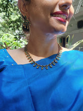 Gold polish green kemp small mango necklace with earrings, SET-Silver Neckpiece-CI-House of Taamara