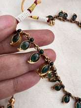 Gold polish green kemp small mango necklace with earrings, SET-Silver Neckpiece-CI-House of Taamara