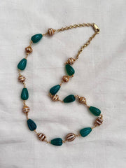 Gold polish green onyx and zircon stone beads chain-Silver Neckpiece-CI-House of Taamara