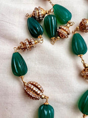 Gold polish green onyx and zircon stone beads chain-Silver Neckpiece-CI-House of Taamara