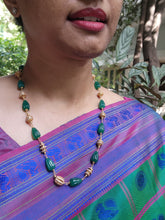 Gold polish green onyx and zircon stone beads chain-Silver Neckpiece-CI-House of Taamara