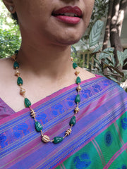 Gold polish green onyx and zircon stone beads chain-Silver Neckpiece-CI-House of Taamara
