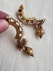 Gold polish half loop earrings with pearls-Earrings-CI-House of Taamara