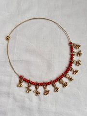 Gold polish hasli with coral beads & nakshi motifs-Silver Neckpiece-CI-House of Taamara