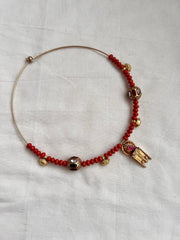 Gold polish hasli with coral beads & nakshi motifs-Silver Neckpiece-CI-House of Taamara