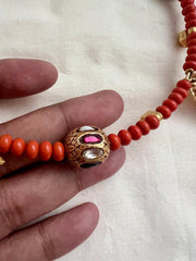 Gold polish hasli with coral beads & nakshi motifs-Silver Neckpiece-CI-House of Taamara