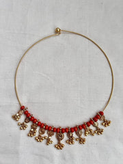 Gold polish hasli with coral beads & nakshi motifs-Silver Neckpiece-CI-House of Taamara