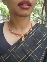 Gold polish hasli with coral beads & nakshi motifs-Silver Neckpiece-CI-House of Taamara