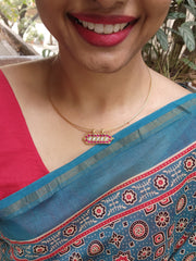 Gold polish hasli with kundan & ruby pendant-Silver Neckpiece-CI-House of Taamara