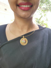 Gold polish hasli with navrathana pendant-Silver Neckpiece-CI-House of Taamara