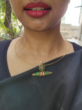 Gold polish hasli with ruby & emerald tawiz pendant-Silver Neckpiece-CI-House of Taamara