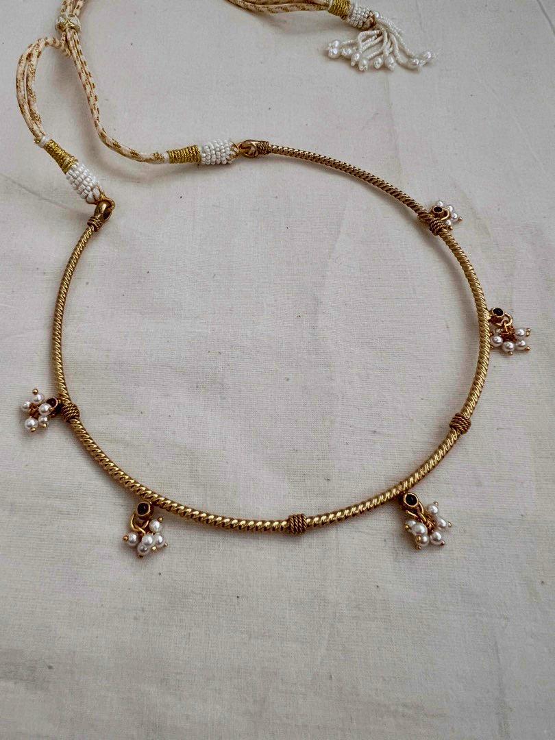 Gold polish hasli with ruby & pearls bunch-Silver Neckpiece-CI-House of Taamara