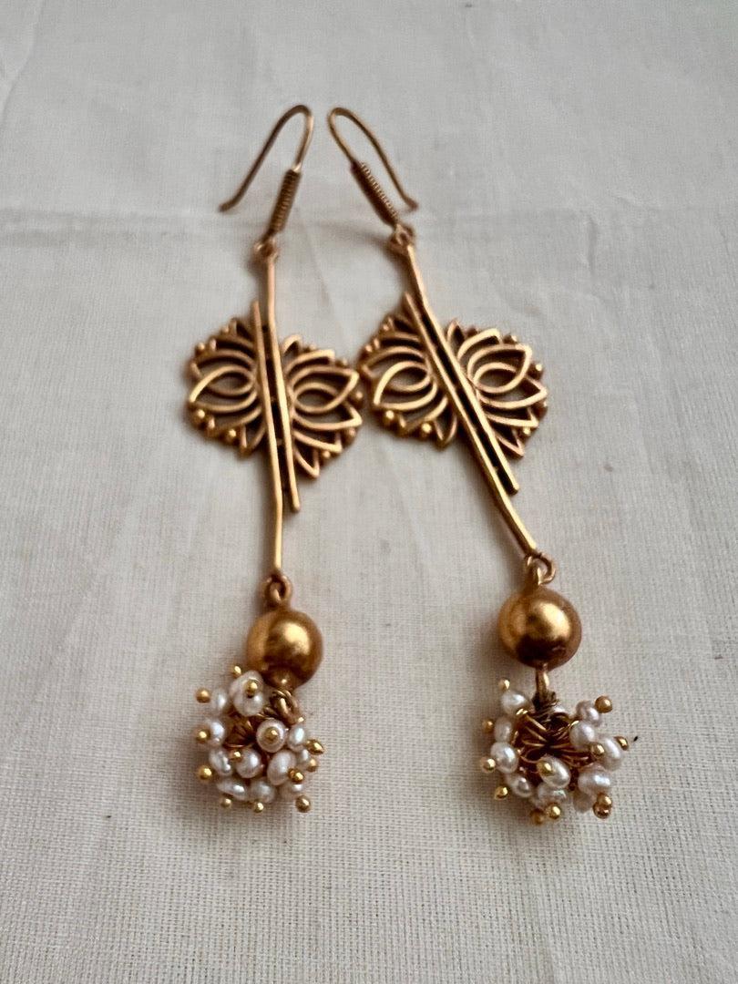 Gold polish hook earrings with pearls-Earrings-CI-House of Taamara