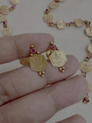 Gold polish kasumala necklace with earrings, SET-Silver Neckpiece-CI-House of Taamara