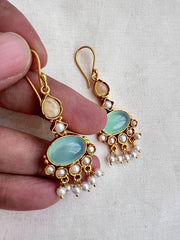 Gold polish kundan and calcedony hangings-Earrings-CI-House of Taamara