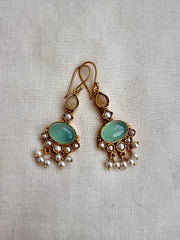 Gold polish kundan and calcedony hangings-Earrings-CI-House of Taamara
