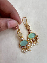 Gold polish kundan and calcedony hangings-Earrings-CI-House of Taamara