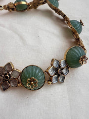 Gold polish kundan and carved jade flower necklace-Silver Neckpiece-CI-House of Taamara