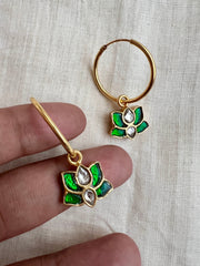Gold polish kundan and emerald loop earrings-Earrings-CI-House of Taamara