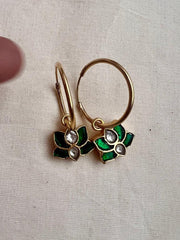 Gold polish kundan and emerald loop earrings-Earrings-CI-House of Taamara