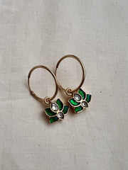 Gold polish kundan and emerald loop earrings-Earrings-CI-House of Taamara