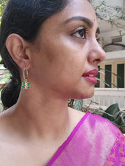 Gold polish kundan and emerald loop earrings-Earrings-CI-House of Taamara