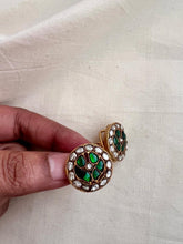 Gold polish kundan and emerald studs-Earrings-CI-House of Taamara