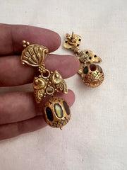 Gold polish kundan and navrathan bead hangings-Earrings-CI-House of Taamara