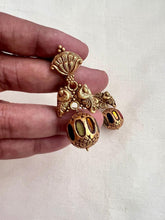 Gold polish kundan and navrathan bead hangings-Earrings-CI-House of Taamara