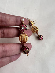 Gold polish kundan and ruby hangings-Earrings-CI-House of Taamara