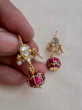 Gold polish kundan and ruby hangings-Earrings-CI-House of Taamara