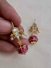Gold polish kundan and ruby hangings-Earrings-CI-House of Taamara