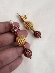 Gold polish kundan and ruby hangings-Earrings-CI-House of Taamara
