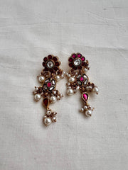 Gold polish kundan and ruby hangings with pearls-Earrings-CI-House of Taamara